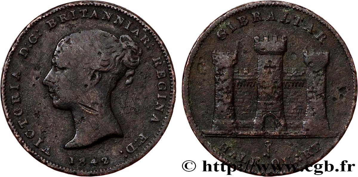 GIBRALTAR Half Quart Victoria 1842  TB 