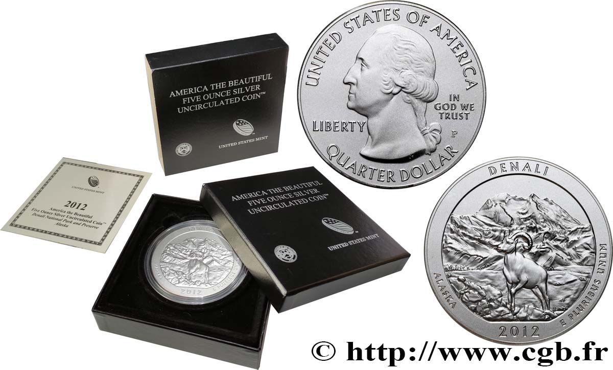 UNITED STATES OF AMERICA 25 cent - 5 onces d’argent FDC - DENALI National Park and Preserve - Alaska 2012 Philadelphie Proof set 