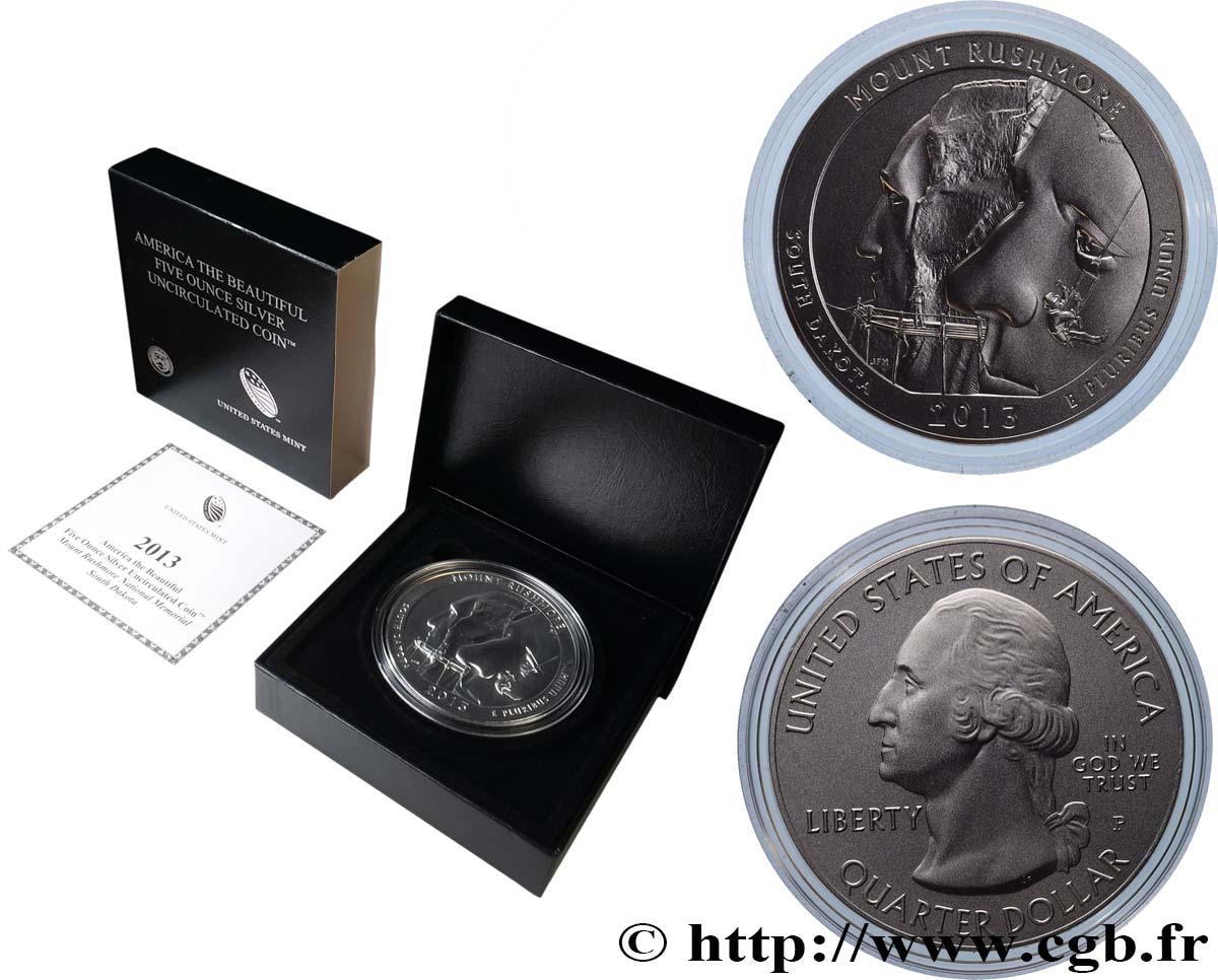 UNITED STATES OF AMERICA 25 cent - 5 onces d’argent FDC - MOUNT RUSHMORE - South Dakota 2013 Philadelphie Proof set 