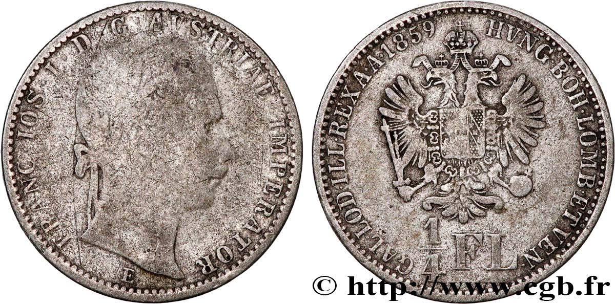 AUSTRIA 1/4 Florin François-Joseph 1859 Karlsburg VF 