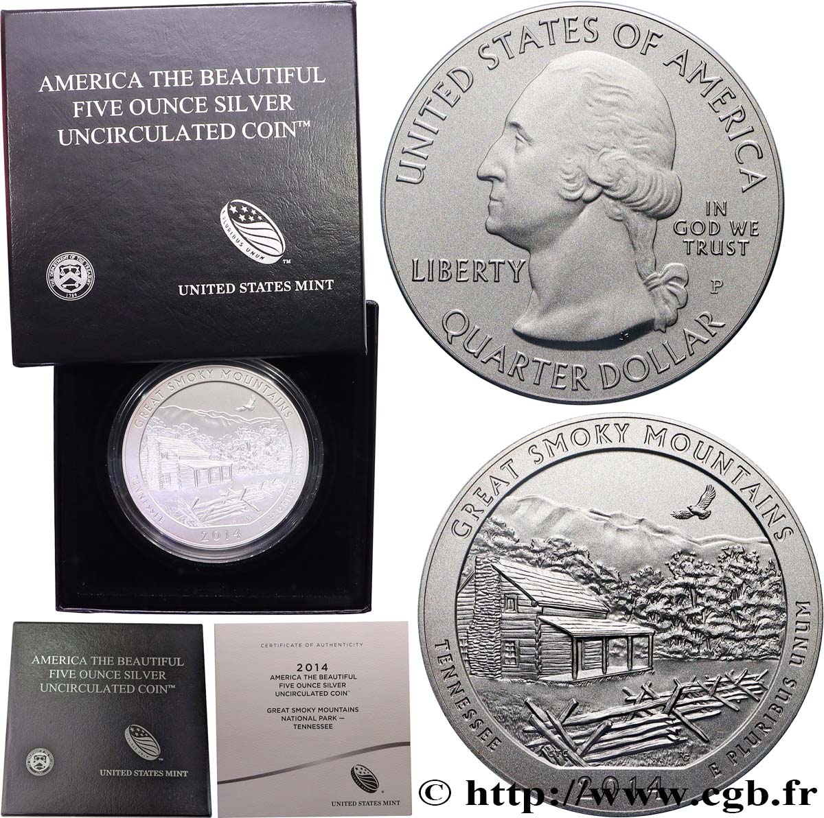 UNITED STATES OF AMERICA 25 cent - 5 onces d’argent FDC - GREAT SMOKY MOUNTAIN - Tennessee 2014 Philadelphie MS 