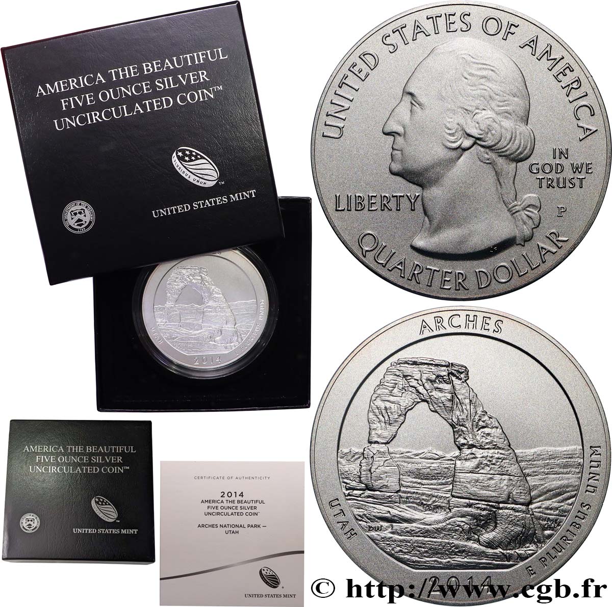 UNITED STATES OF AMERICA 25 cent - 5 onces d’argent FDC - ARCHES - Utah 2014 Philadelphie MS 