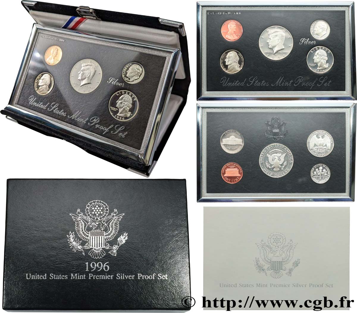UNITED STATES OF AMERICA Série Premier Silver Proof Set 1 & 5 Cents, 1 Dime, 1 Quater et Half Dollar 1996 S- San Francisco MS 