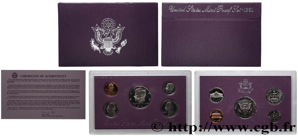 UNITED STATES OF AMERICA Série Proof Set 1 & 5 Cents, 1 Dime, Quarter Dollar & Half Dollar 1991 San Francisco MS 