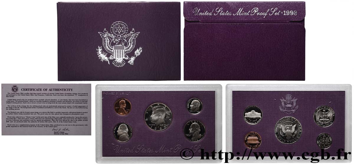 VEREINIGTE STAATEN VON AMERIKA Série Proof Set 1 & 5 Cents, 1 Dime, Quarter Dollar et Half Dollar 1993 S- San Francisco ST 