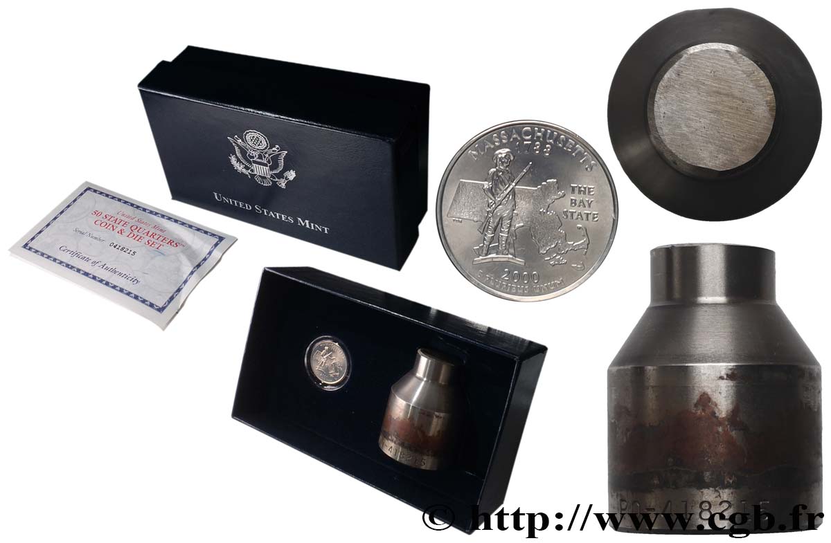 VEREINIGTE STAATEN VON AMERIKA 1/4 Dollar Massachusetts + “Die set” 2000 Philadelphie fST 