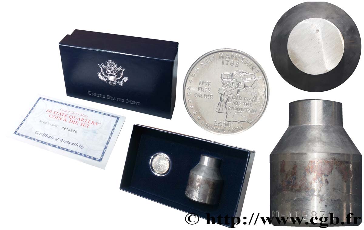 VEREINIGTE STAATEN VON AMERIKA 1/4 Dollar New Hampshire + “Die set” 2000 Philadelphie fST 