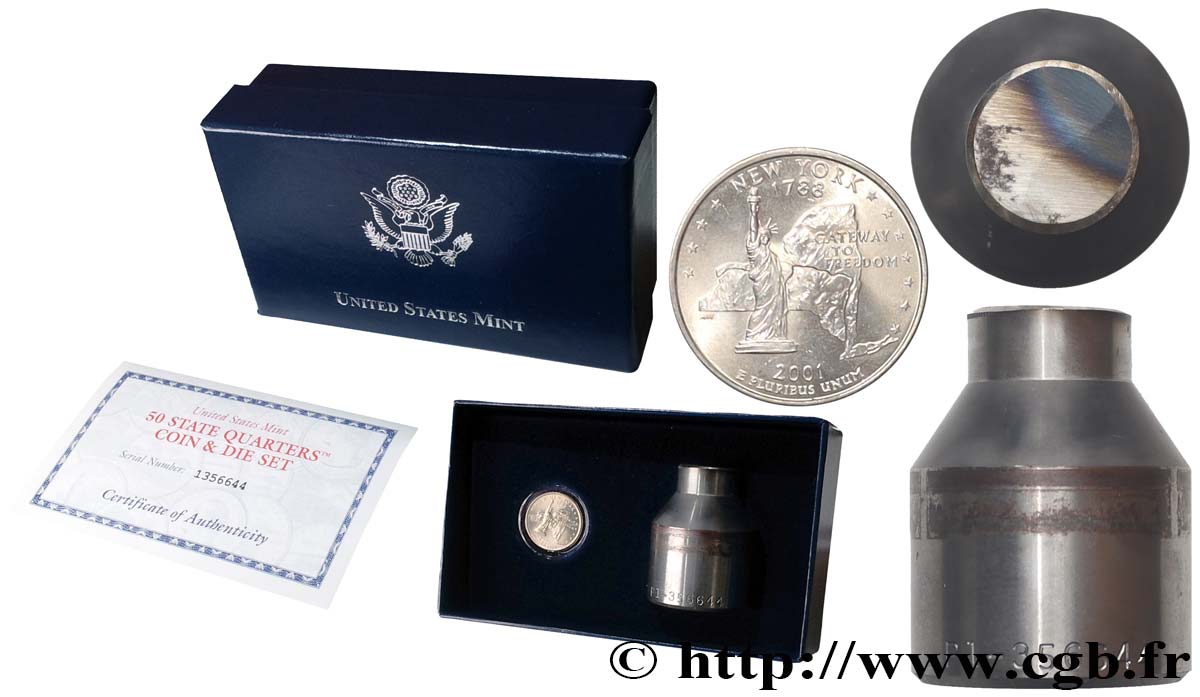 UNITED STATES OF AMERICA 1/4 Dollar New-York + “Die set” 2001 Philadelphie MS 