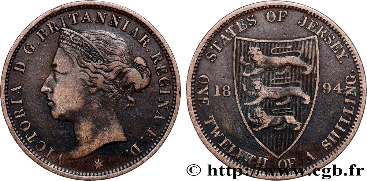 ISLA DE JERSEY 1/12 Shilling Victoria 1894  BC+ 