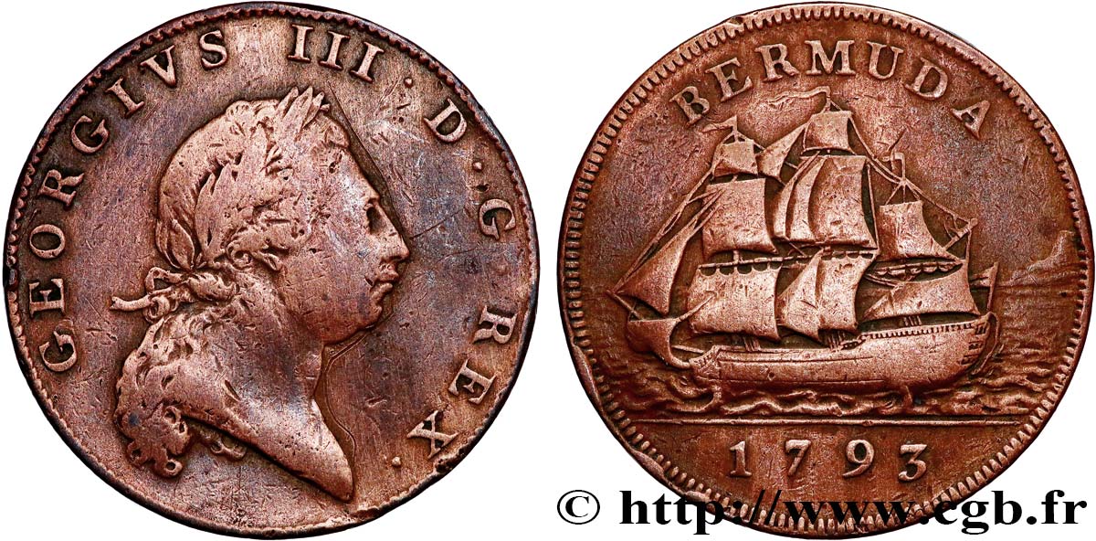 BERMUDA 1 Penny Georges III 1793  VF/VF 
