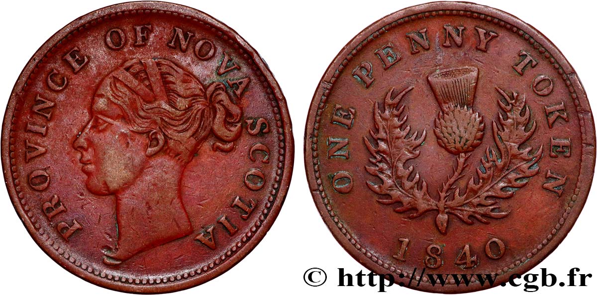 CANADA - NOVA SCOTIA 1 Penny Token Nova Scotia Victoria / chardon 1840  VF 