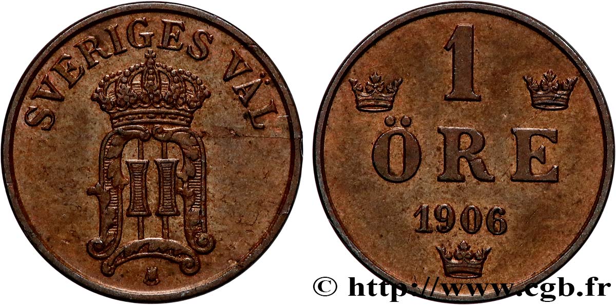 SUÈDE 1 Ore Oscar II 1906  SUP 