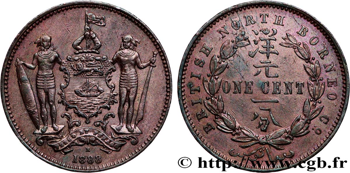MALAISIE - BORNÉO DU NORD BRITANNIQUE 1 Cent 1888 Heaton TTB+ 