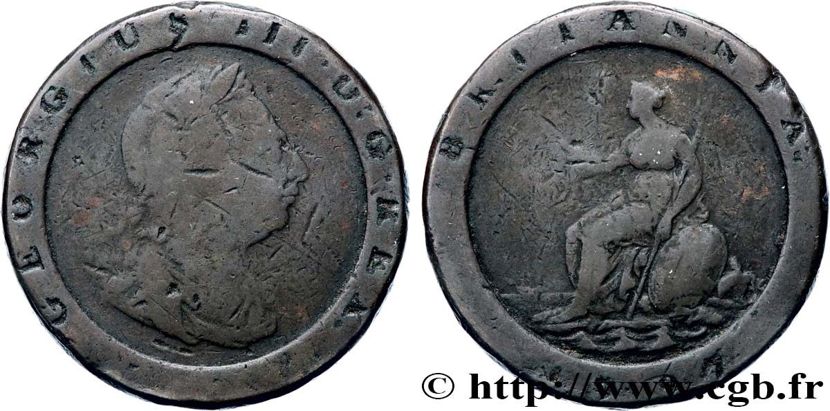 ROYAUME-UNI 2 Pence Georges III 1797 Soho B+ 