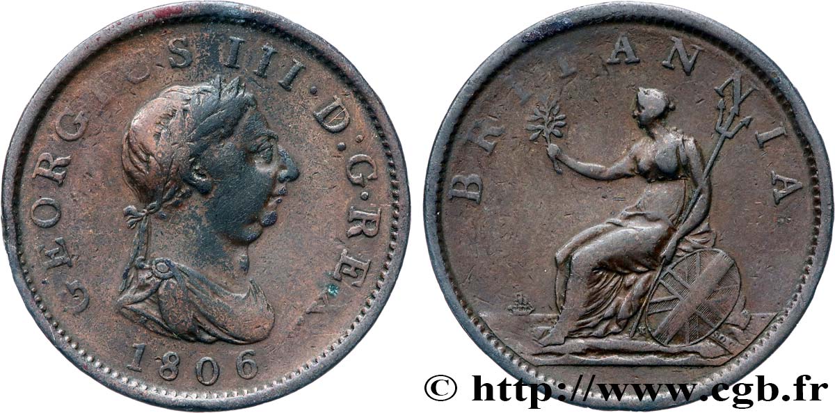 UNITED KINGDOM 1 Penny Georges III tête laurée 1806 Soho VF 