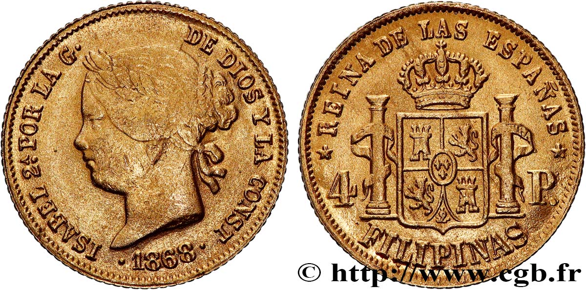 FILIPINAS 4 Pesos Isabelle II 1868  MBC 