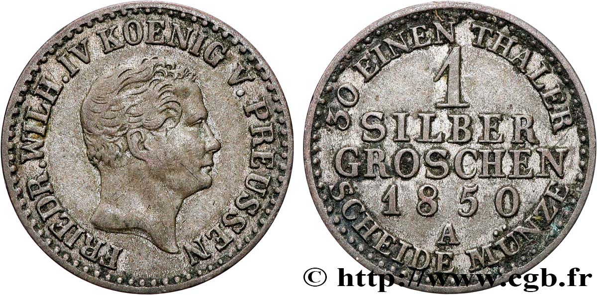 GERMANY - PRUSSIA 1 Silbergroschen Frédéric Guillaume IV 1850 Berlin XF 