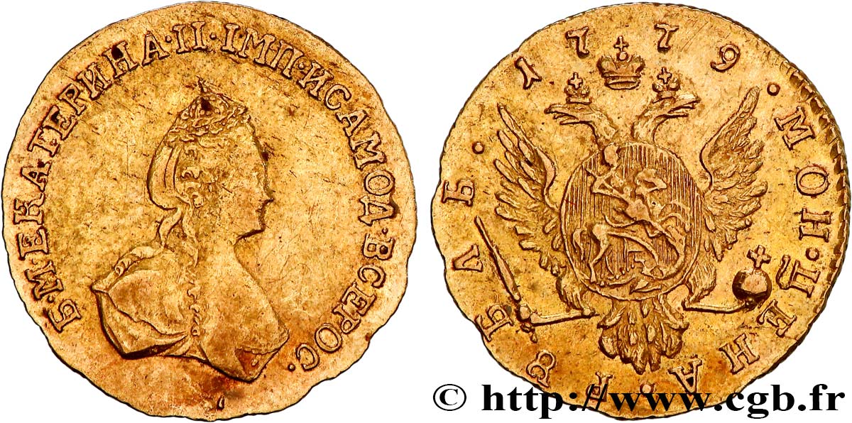 RUSSIA - CATERINA II Rouble en or, sans marque 1779 Saint-Pétersbourg BB 