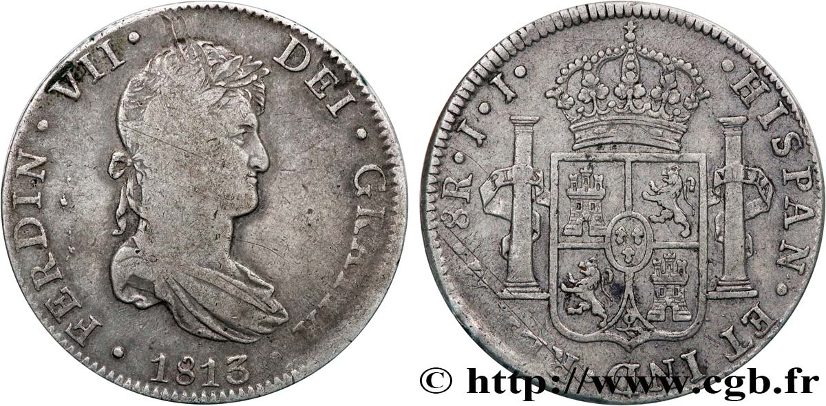 MEXIQUE 8 Reales Ferdinand VII d’Espagne 1813 Mexico TB/TTB 