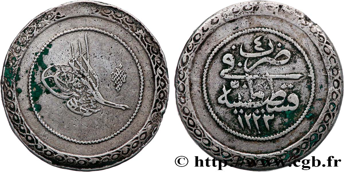 TURQUIE 5 Kurush au nom de Mahmud II AH1223 / an 4 1811 Constantinople TB 