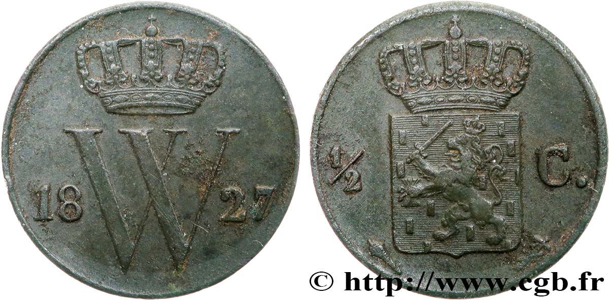 PAíSES BAJOS 1/2 Cent  emblème monogramme de William Ier 1827 Utrecht MBC 