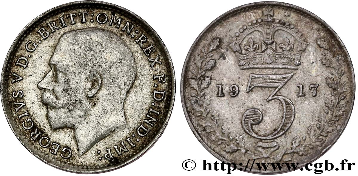 ROYAUME-UNI 3 Pence Georges V 1917  TB+ 