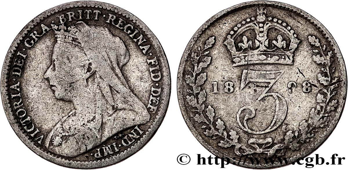 REINO UNIDO 3 Pence Victoria “Old Head” 1898  BC 