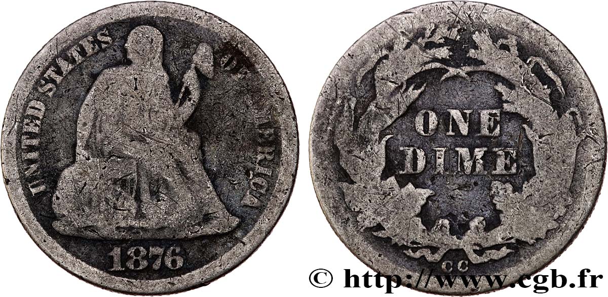 ÉTATS-UNIS D AMÉRIQUE 1 Dime Liberté assise 1876 Carson City TB 