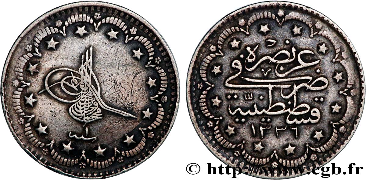 TÜRKEI 5 Kurush Mehmed VI AH 1336 an 1 1918 Constantinople SS 