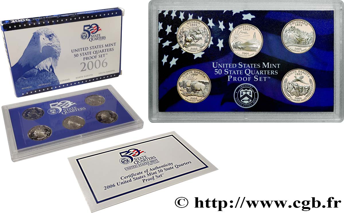 ÉTATS-UNIS D AMÉRIQUE 50 STATE QUARTERS - SILVER PROOF SET - 5 monnaies 2006 S- San Francisco FDC 