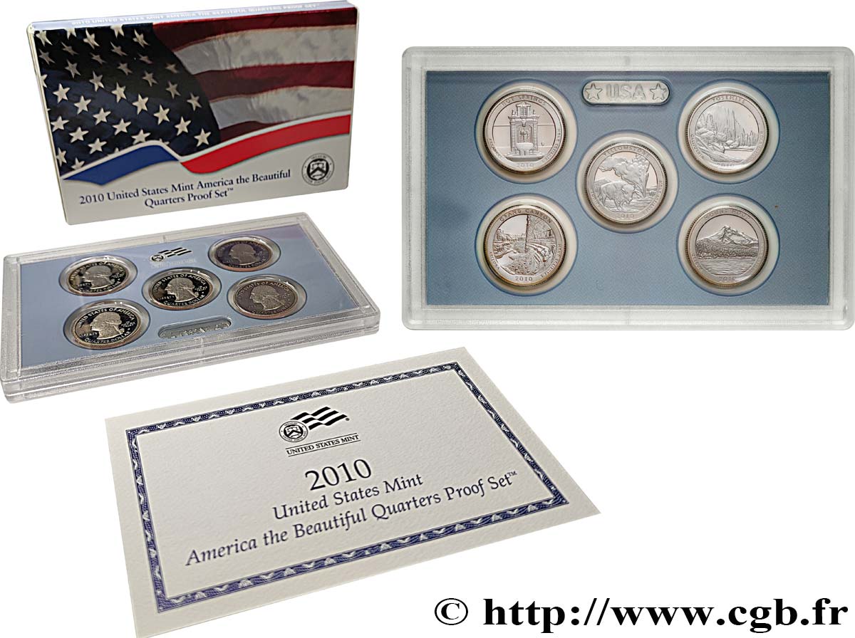 STATI UNITI D AMERICA 50 STATE QUARTERS - PROOF SET - 5 monnaies 2010 S- San Francisco FDC 