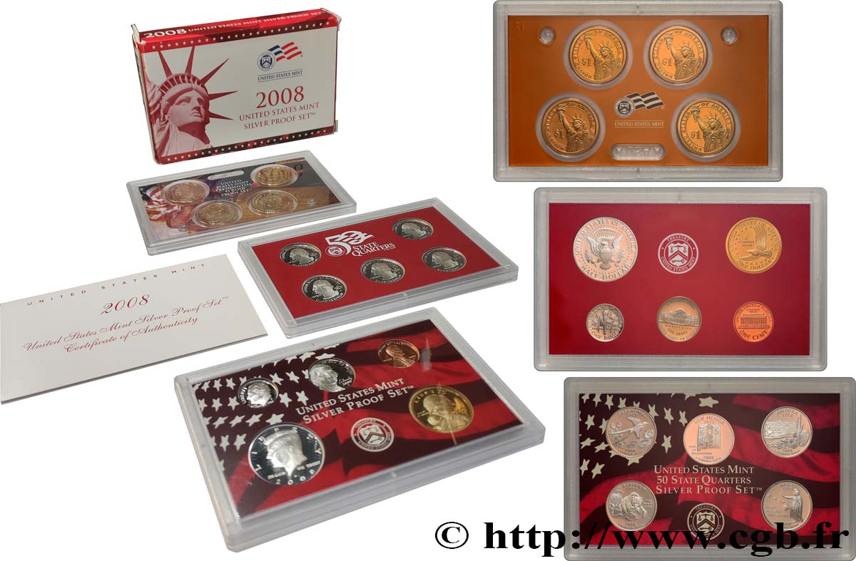 UNITED STATES OF AMERICA SILVER PROOF SET - 14 monnaies 2008 S- San Francisco MS 