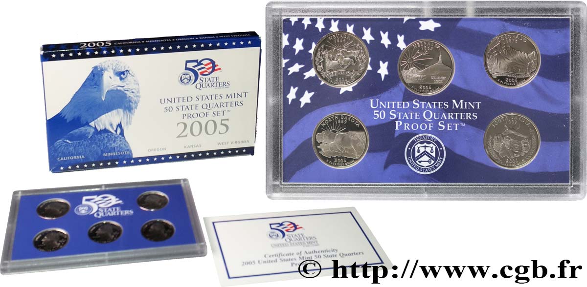 UNITED STATES OF AMERICA 50 STATE QUARTERS - PROOF SET - 5 monnaies 2005 S- San Francisco MS 