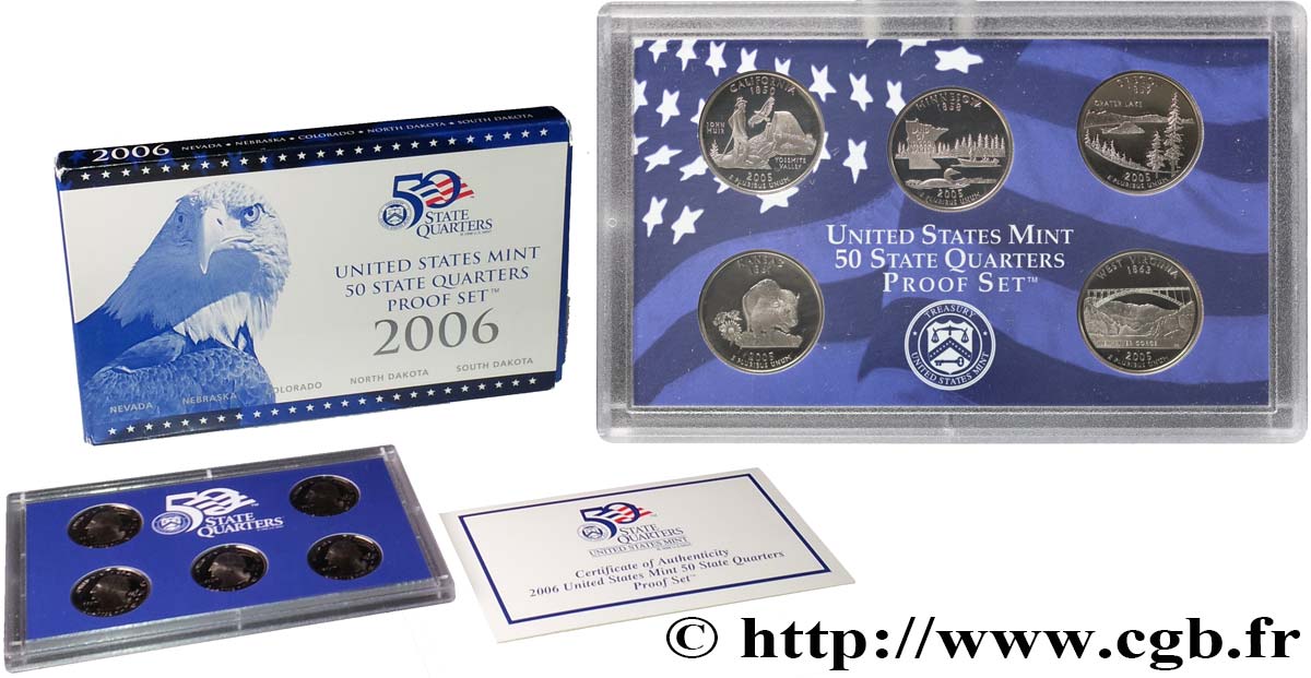 STATI UNITI D AMERICA 50 STATE QUARTERS - PROOF SET - 5 monnaies 2006 S- San Francisco FDC 