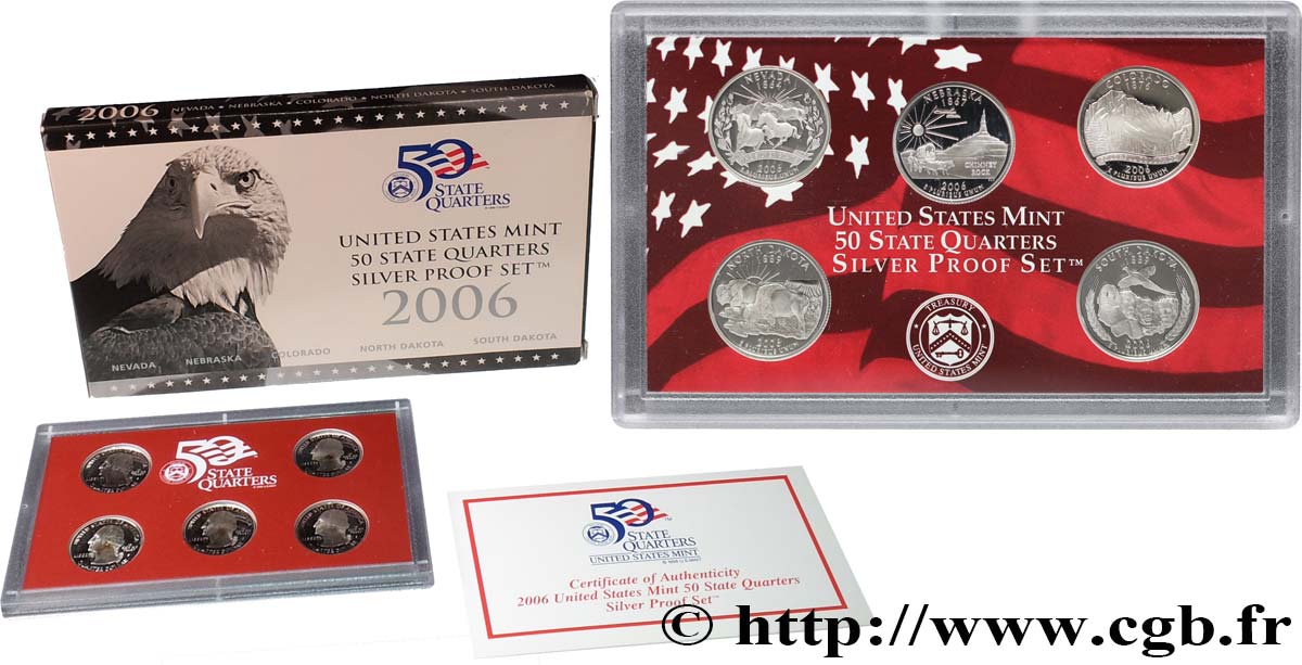 ÉTATS-UNIS D AMÉRIQUE 50 STATE QUARTERS - SILVER PROOF SET - 5 monnaies 2006 S- San Francisco FDC 