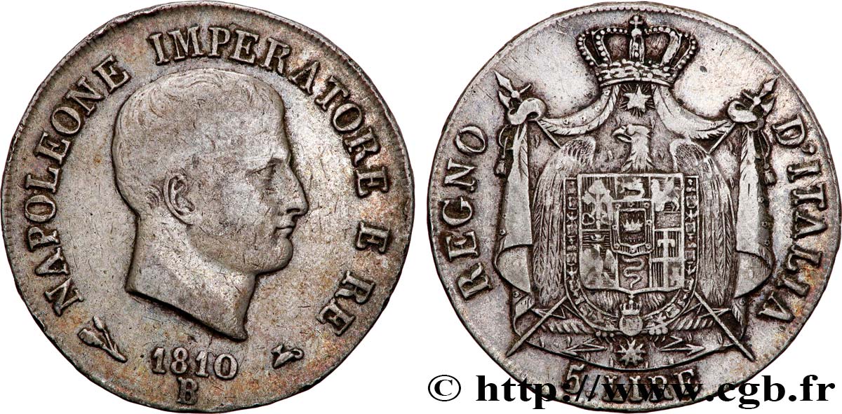 ITALIEN - Königreich Italien - NAPOLÉON I. 5 lire 1810 Bologne fSS 