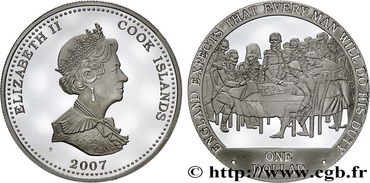ÎLES COOK  1 Dollar Proof Guerre en mer de l’amiral Nelson 2007  SPL 