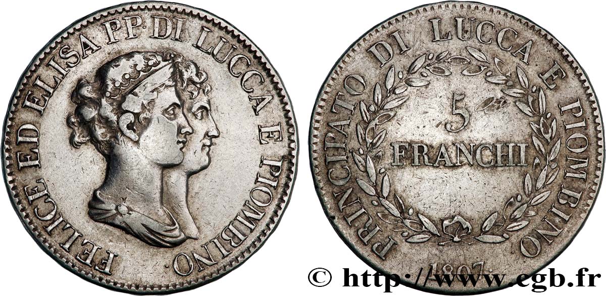ITALIA - LUCCA E PIOMBINO 5 Franchi 1807 Florence q.BB 