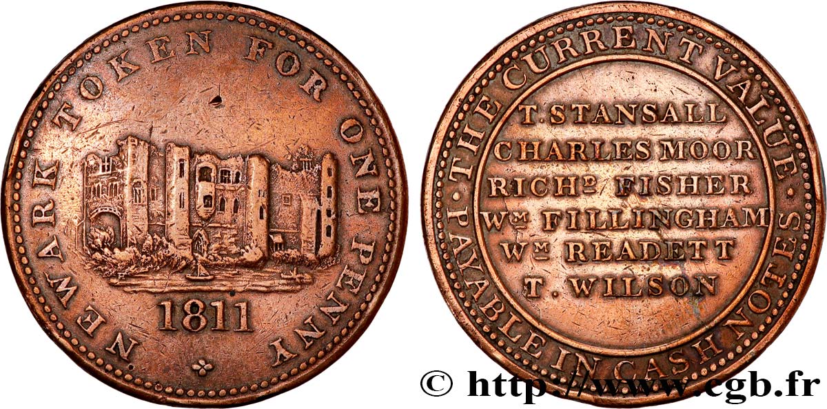 BRITISH TOKENS 1 Penny Nottinghamshire 1811  XF 