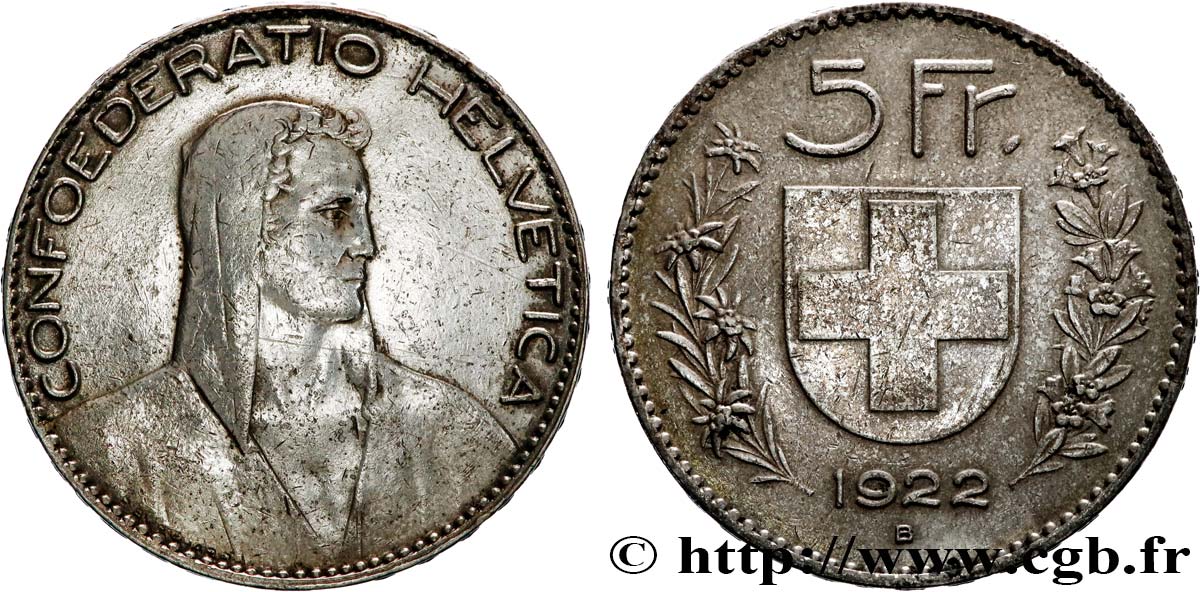 SWITZERLAND 5 Francs Berger 1922 Berne VF 