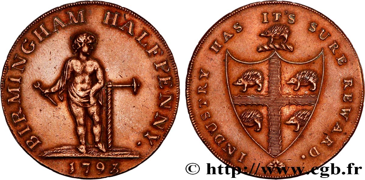 REINO UNIDO (TOKENS) 1/2 Penny Birmingham (Warwickshire)  1793  MBC+ 