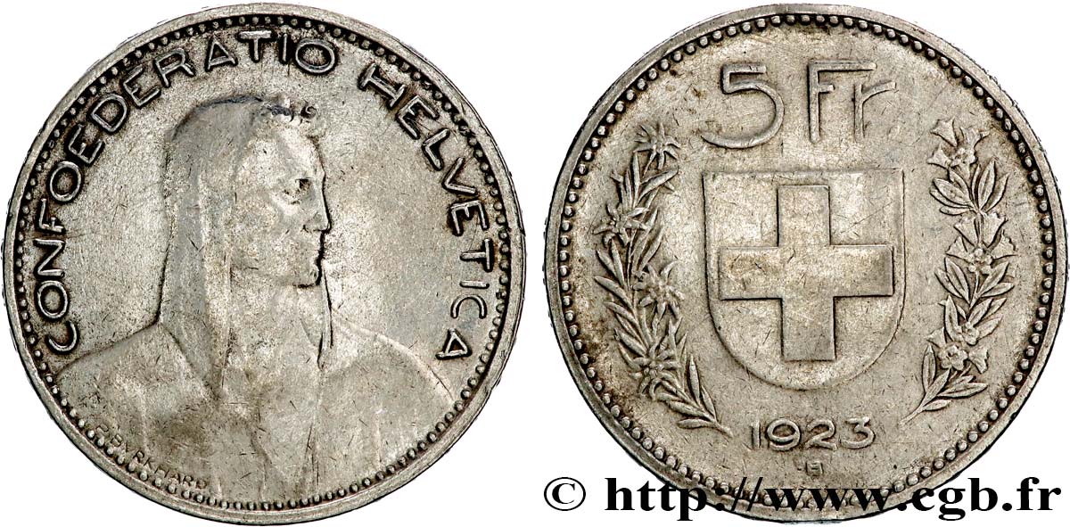 SWITZERLAND 5 Francs Berger 1923 Berne VF 