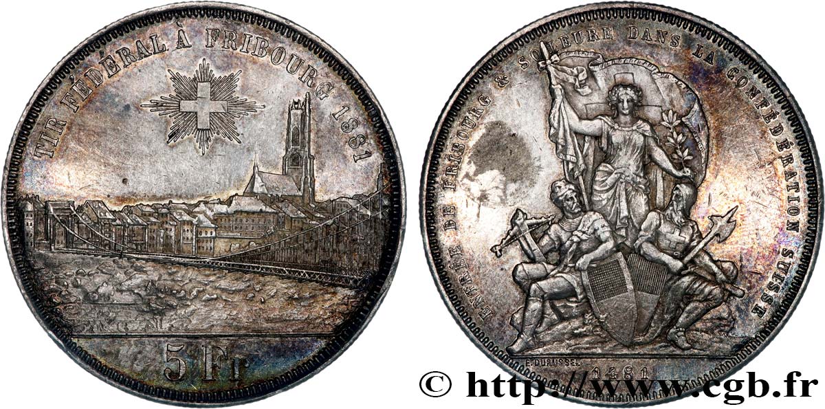 SUIZA 5 Francs, monnaie de Tir, Fribourg 1881  MBC 