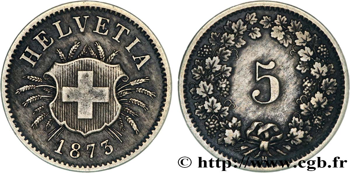 SWITZERLAND 5 Centimes (Rappen) 1873 Berne XF 