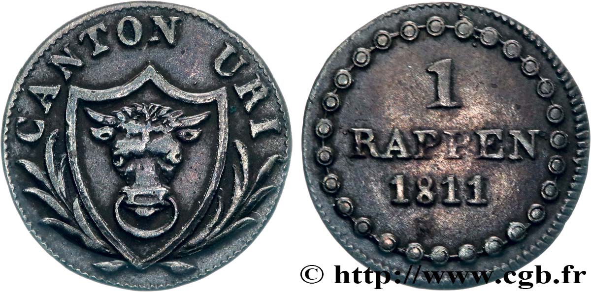 SWITZERLAND - Cantons  coinages 1 Rappen - Canton de Uri 1811  XF 