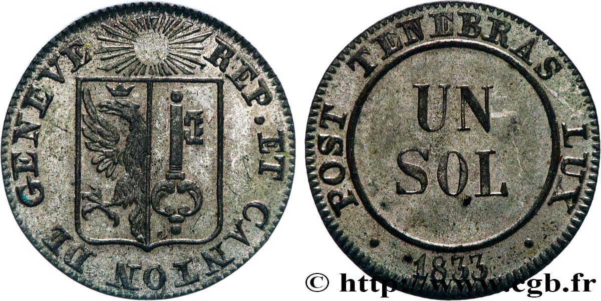 SUISA - REPUBLICA DE GINEBRA 1 Sol 1833  EBC 