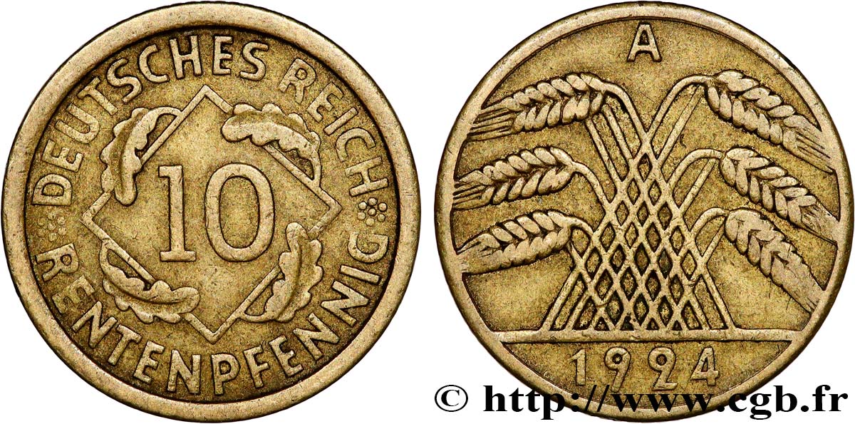 ALLEMAGNE 10 Rentenpfennig gerbe de blé 1924 Berlin TTB 