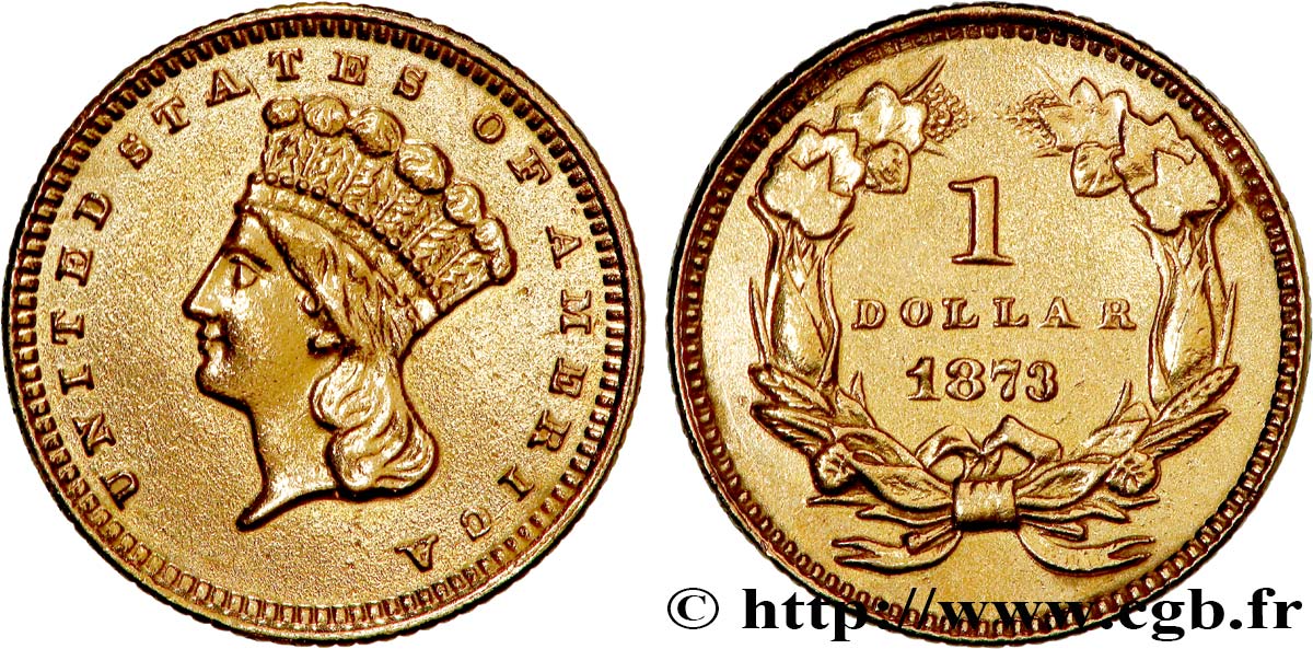 ÉTATS-UNIS D AMÉRIQUE 1 Dollar ”Indian Princess” 1873 Philadelphie BB 