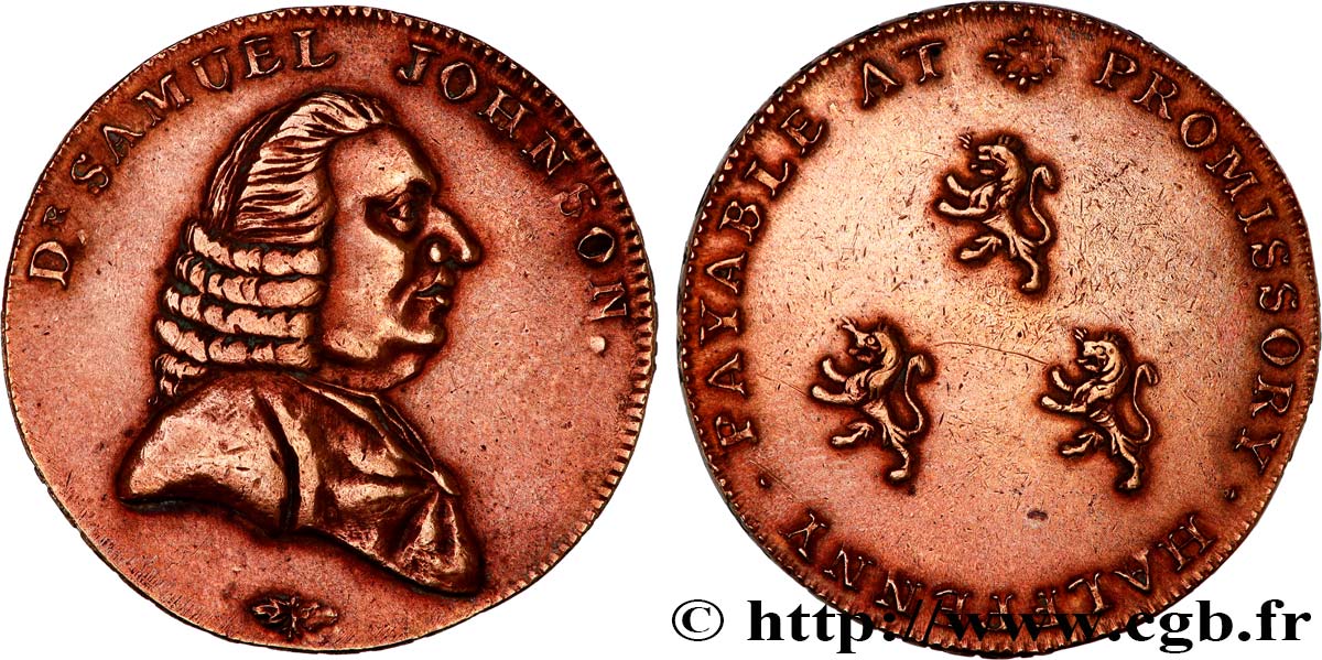 BRITISH TOKENS 1/2 Penny (Warwickshire) Samuel Johnson n.d.  XF 