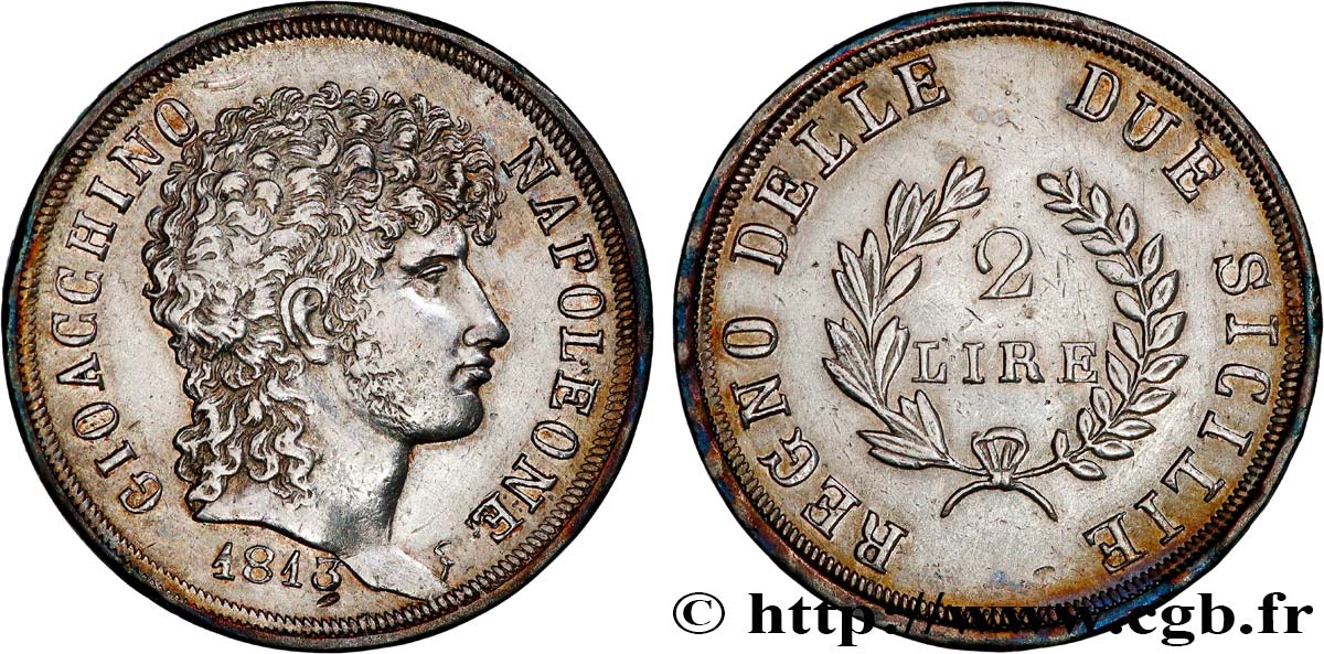 ITALIEN - KÖNIGREICH NEAPEL - JOACHIM MURAT 2 Lire 1813 Naples VZ 